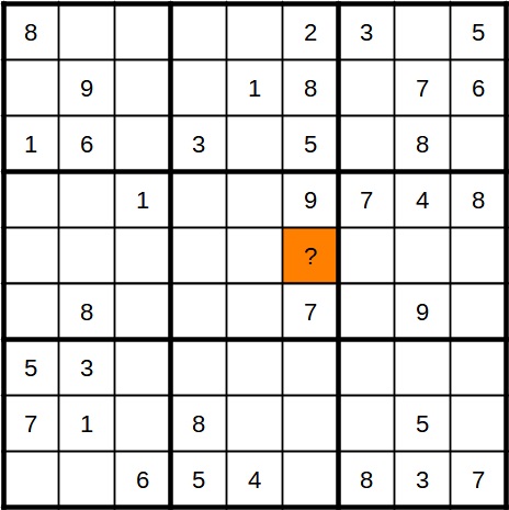 Versteckter eindeutiger Kandidat in Sudoku. Beispiel 2